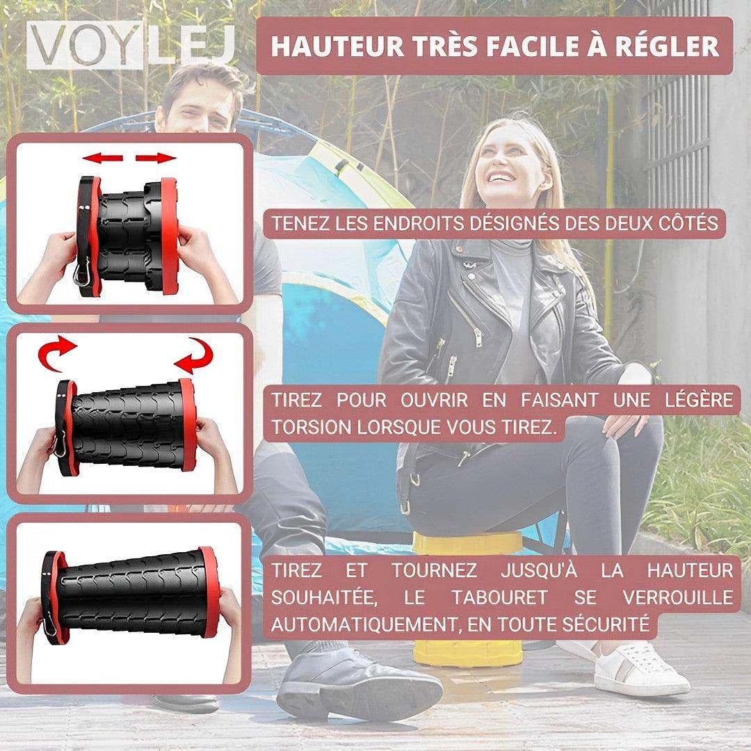 tabouret pliant portable camping peche randonnée maison enfant adulte nomadtab voylej hauteur facile à regler